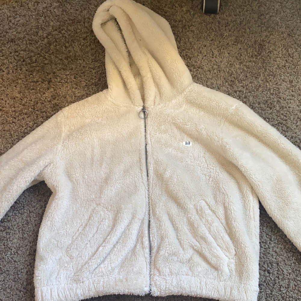 White fuzzy abercrombie teddy jacket